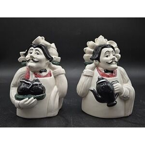 Dept 56 Italian Chef Salt and Pepper Shakers Ceramic Waiter Bistro Set White‎